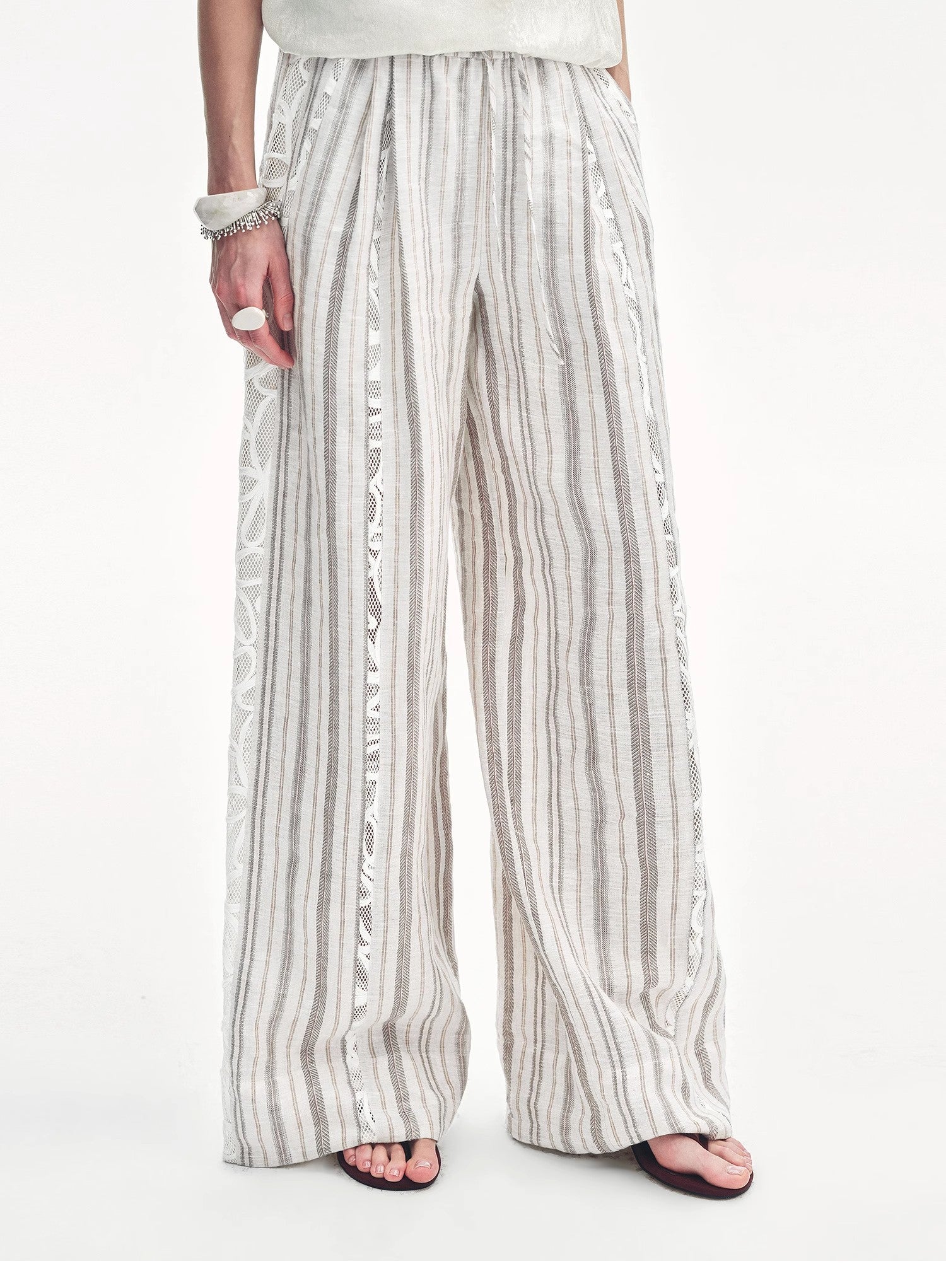Linen Vertical Stripe Drape Wide Leg Casual Pants"Fashion Tension"