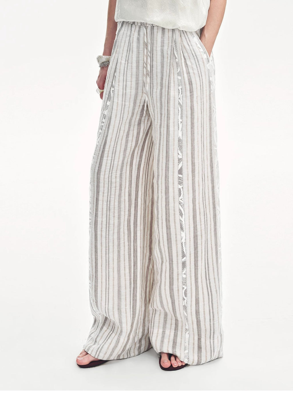 Linen Vertical Stripe Drape Wide Leg Casual Pants"Fashion Tension"