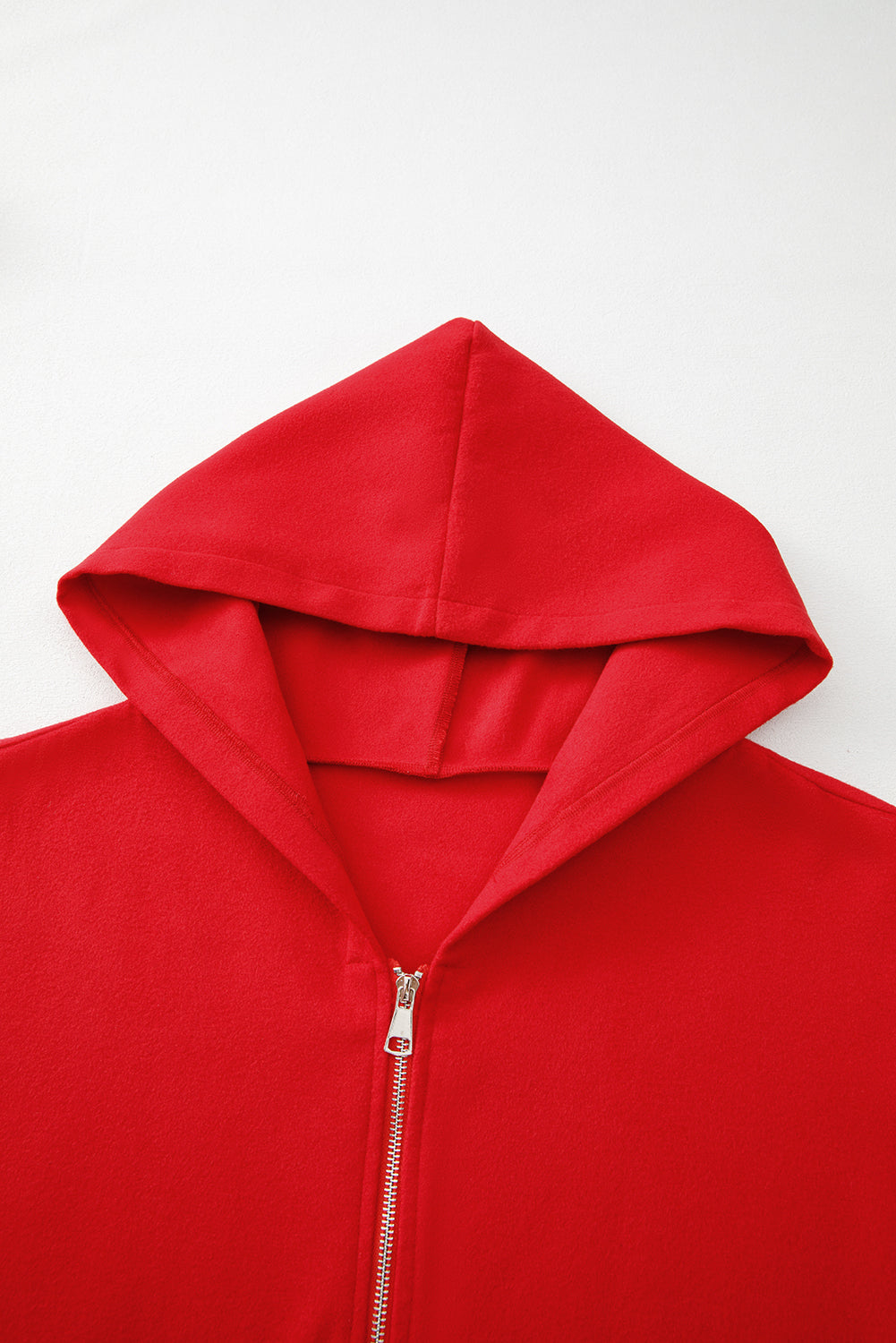 Fiery Red Solid Color Casual Zip up Hooded Coat - My Store