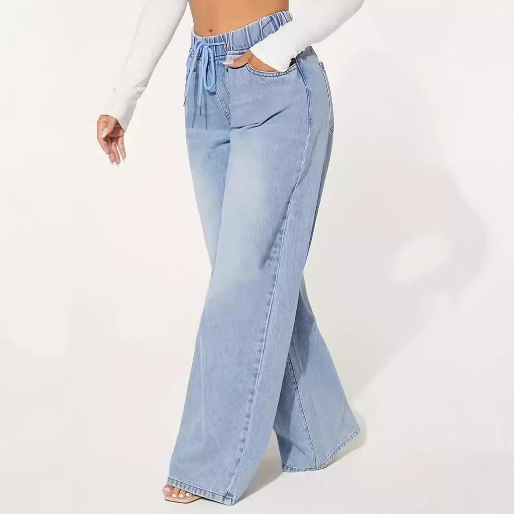25 Edition – High Waist Drawstring Wide Leg Jeans – Light Blue - My Store