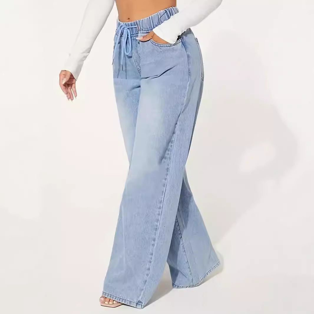 25 Edition – High Waist Drawstring Wide Leg Jeans – Light Blue - My Store