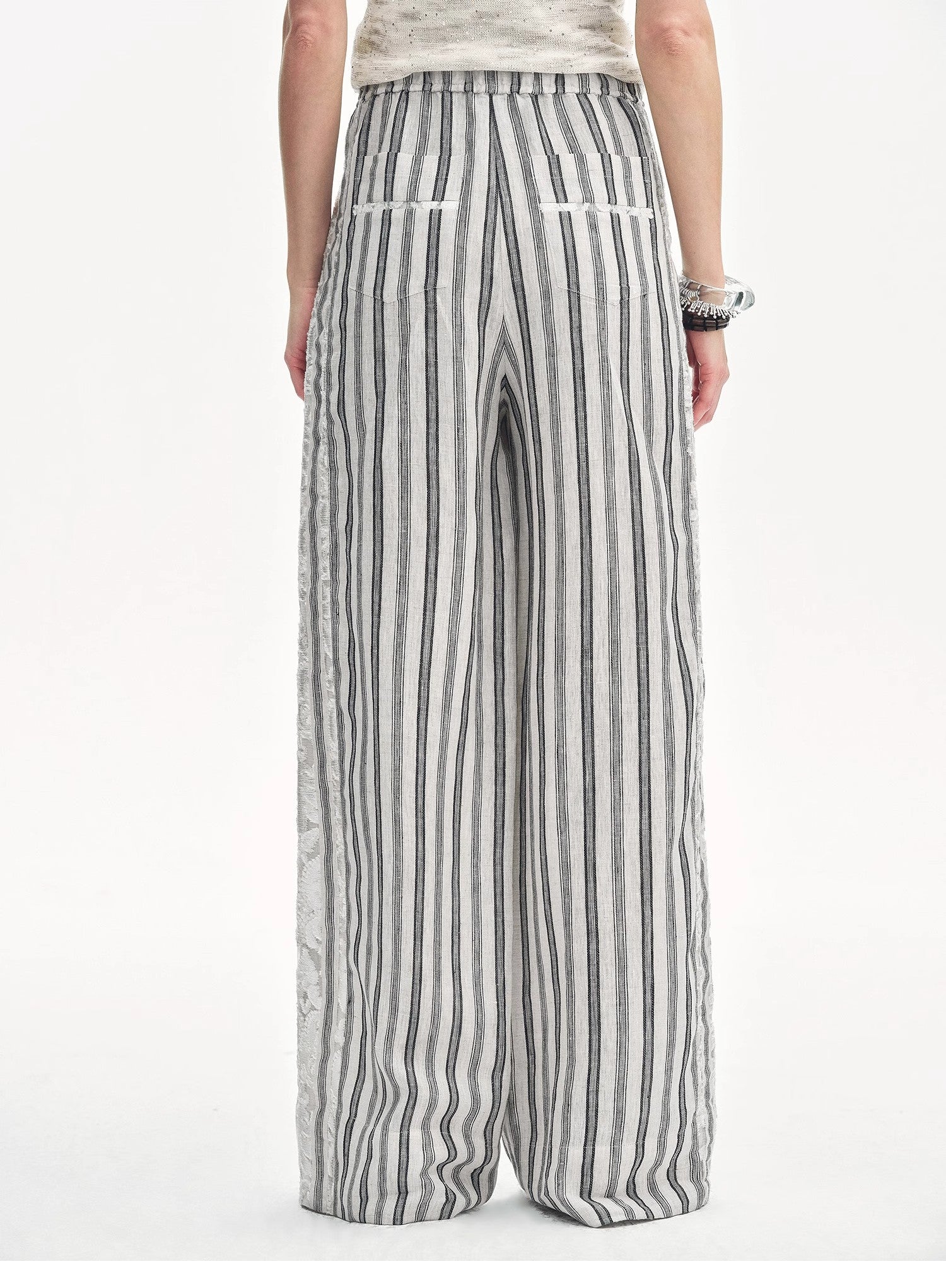 Linen Vertical Stripe Drape Wide Leg Casual Pants"Fashion Tension"
