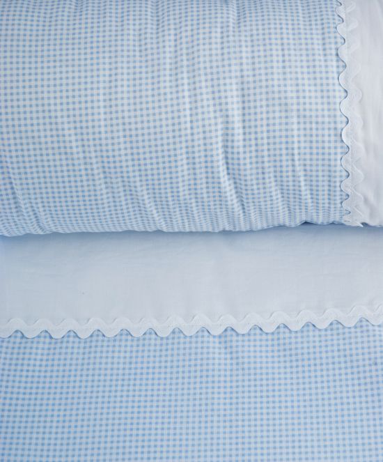 Funda Nórdica Para Bebé Con Diseño Vichy Azul, Con Detalle en Blanco Y Puntillas Para Cuna De 70 - My Store