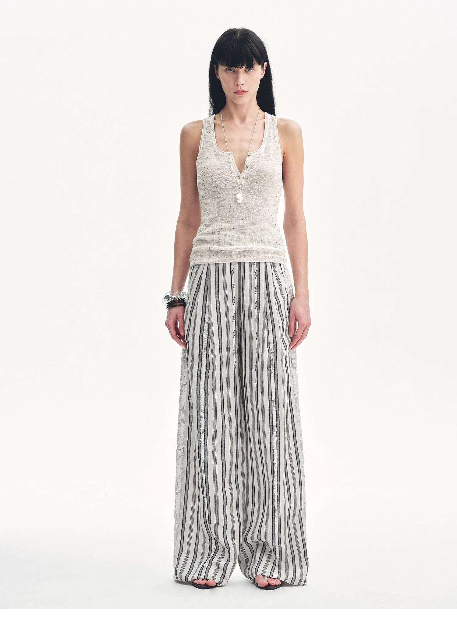 Linen Vertical Stripe Drape Wide Leg Casual Pants"Fashion Tension"