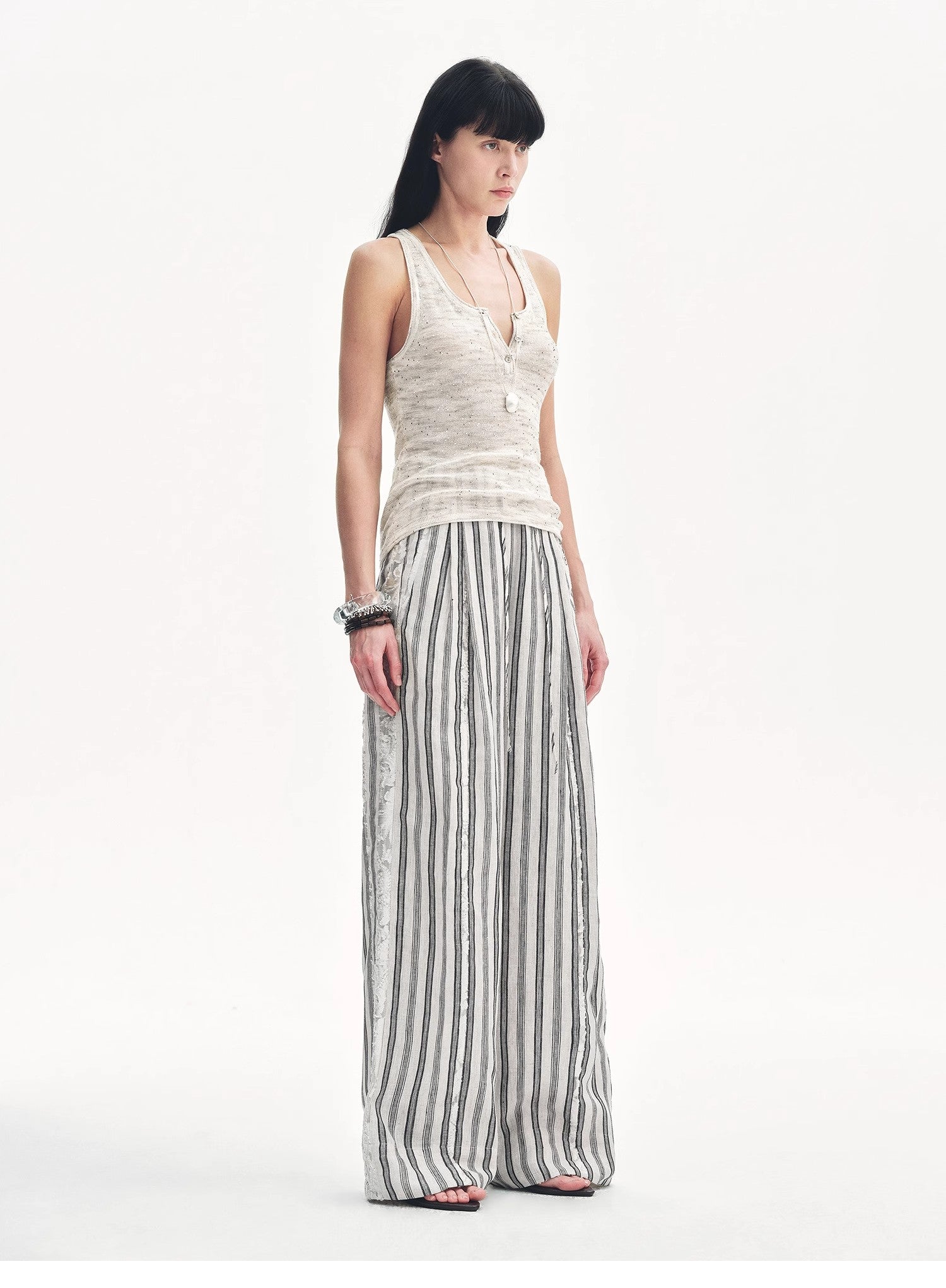 Linen Vertical Stripe Drape Wide Leg Casual Pants"Fashion Tension"