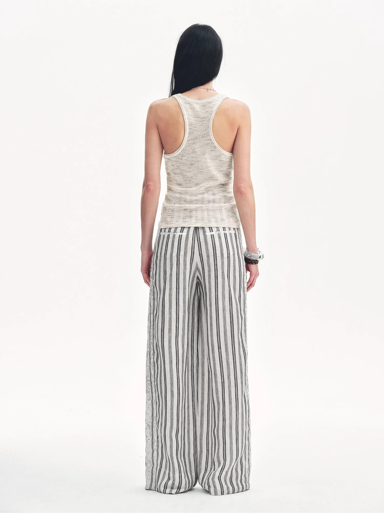 Linen Vertical Stripe Drape Wide Leg Casual Pants"Fashion Tension"