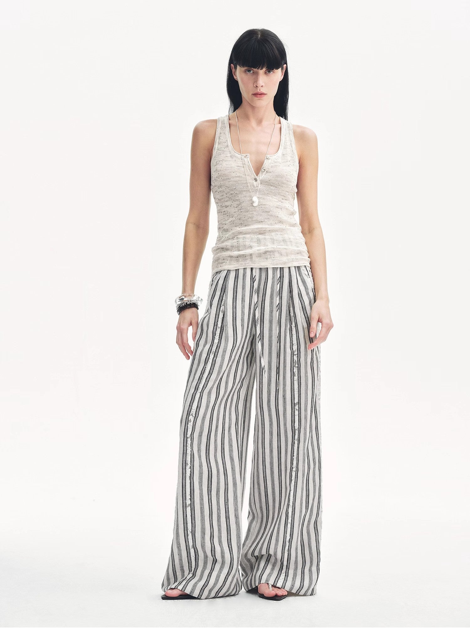 Linen Vertical Stripe Drape Wide Leg Casual Pants"Fashion Tension"
