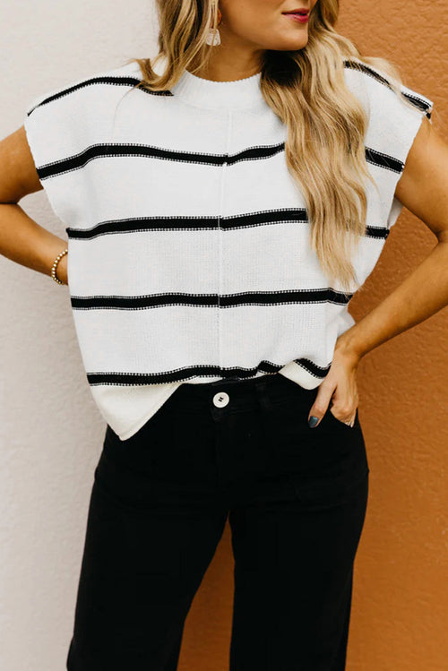 White Striped Batwing Sleeve Sweater Tee - My Store