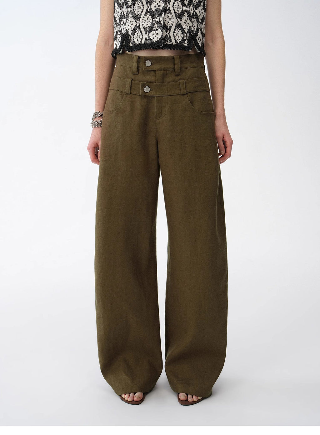 Old Money Style Linen Cut Scimitar Pants"Weiss Love Letter"