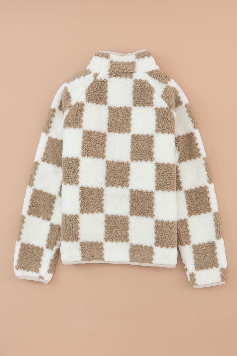 Brown Checked Snap Button Sherpa Jacket - My Store