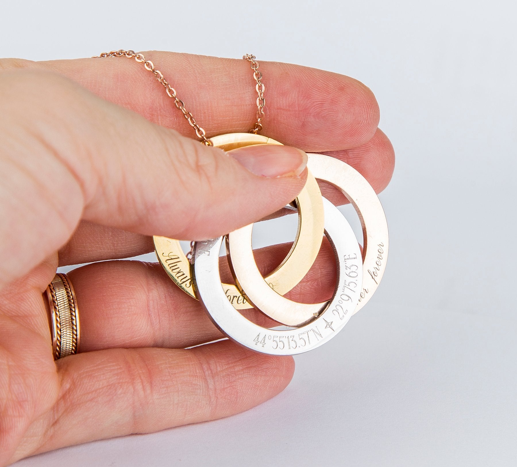 Personalized Scripture Rings Necklace, Custom Christian Russian Rings - My Store