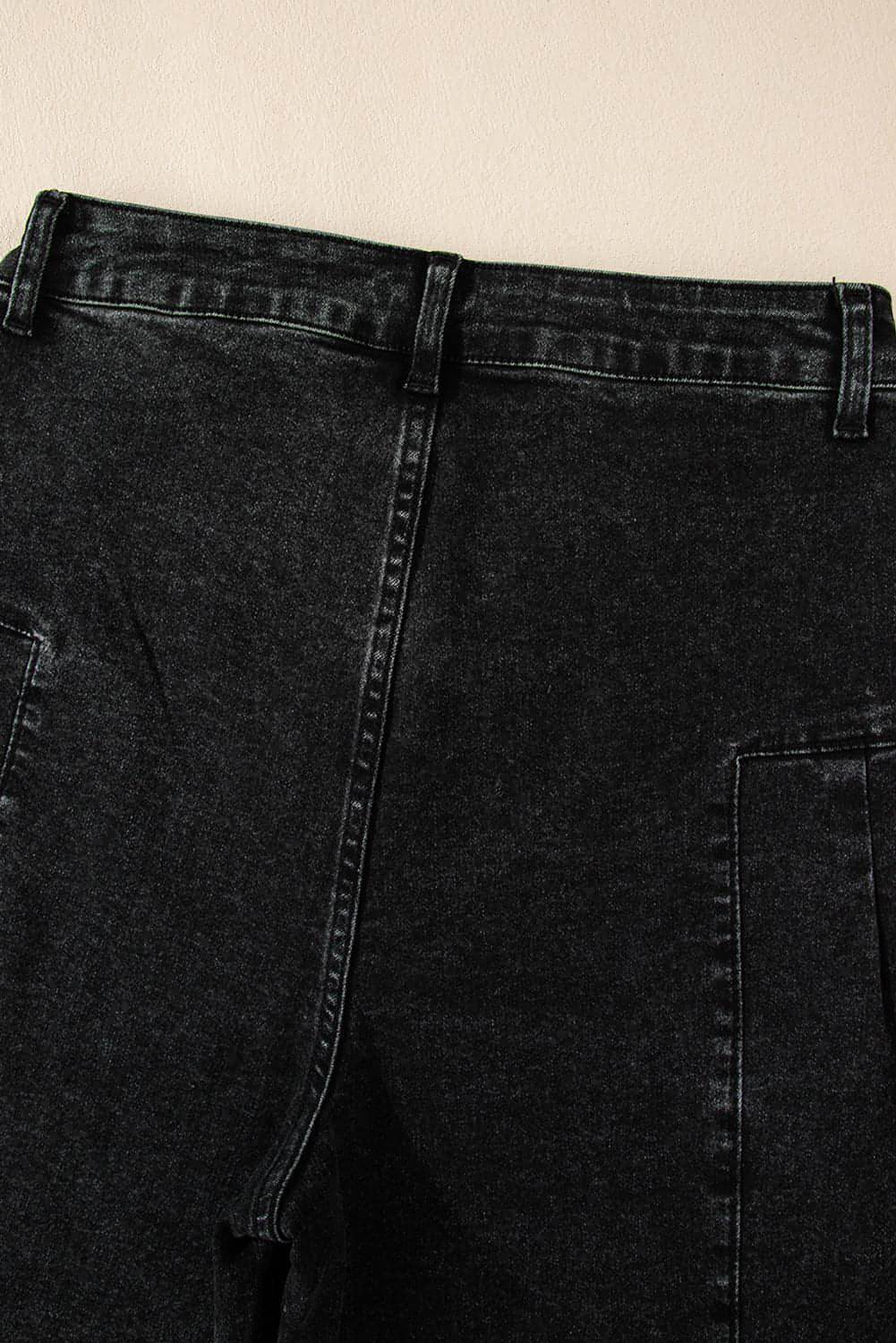 Dark Grey Pleated Wide Leg Mineral Wash Denim Pants - My Store