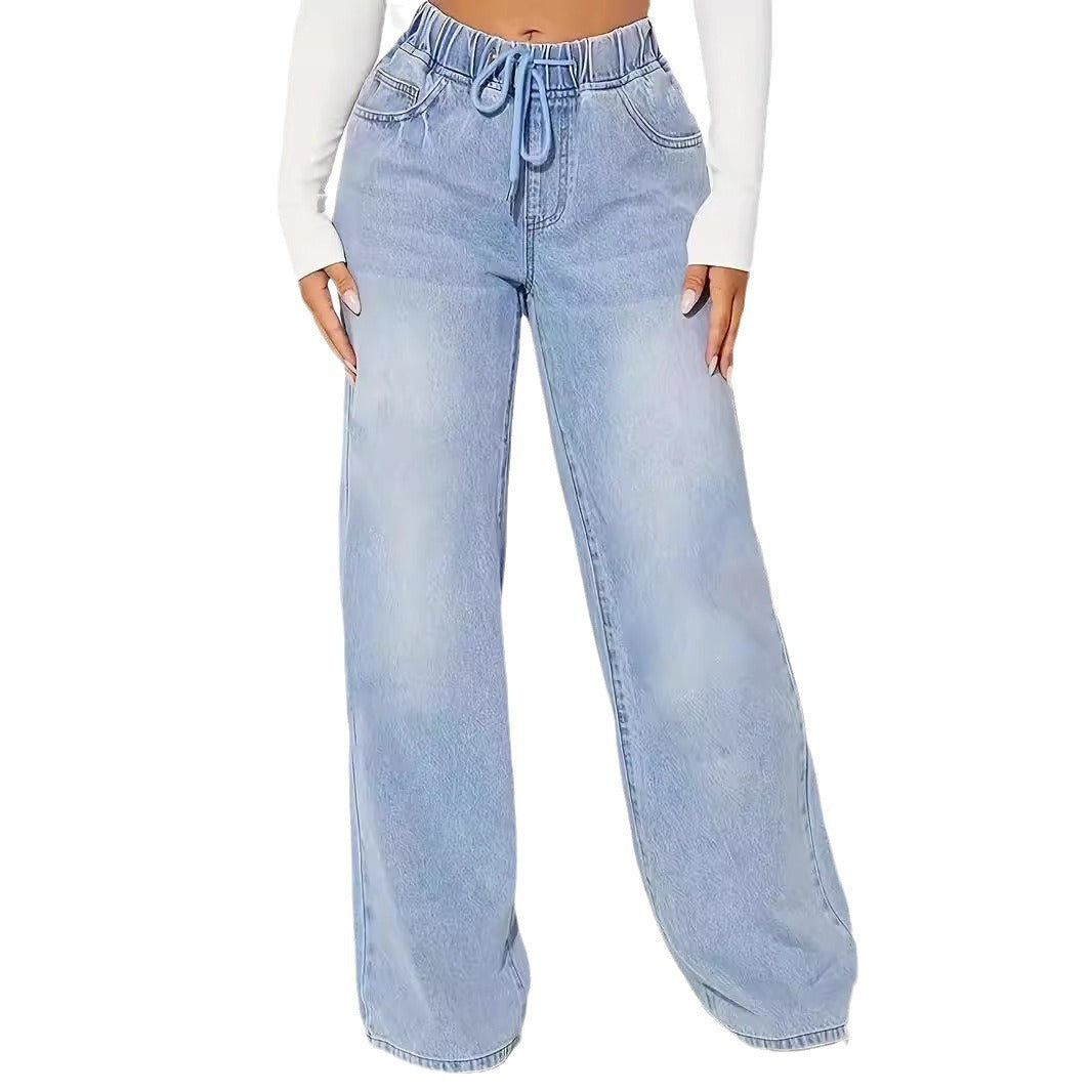 25 Edition – High Waist Drawstring Wide Leg Jeans – Light Blue - My Store