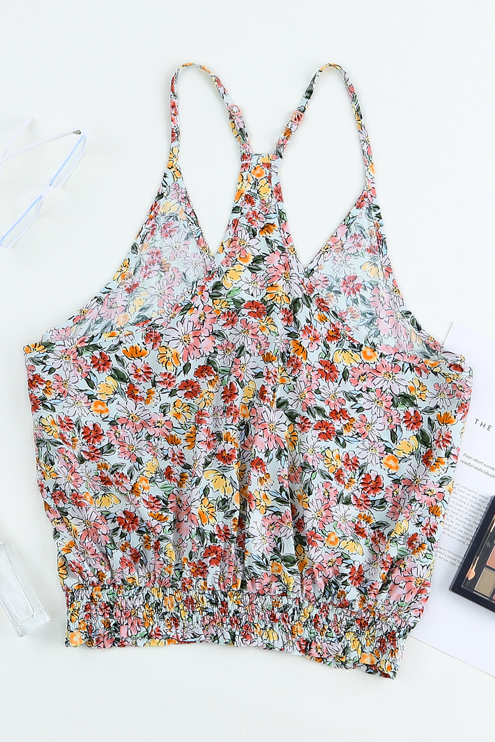 Multicolor Wrapped V Neck Floral Tank Crop Top - My Store