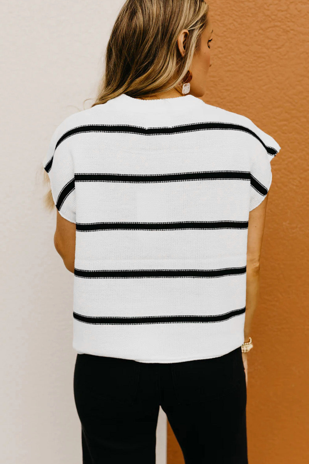 White Striped Batwing Sleeve Sweater Tee - My Store