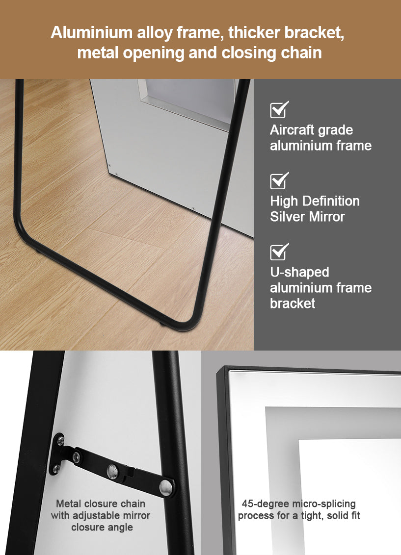 LED Mirror Full Length Mirror With Lights Wide Standing Tall Full Size Mirror for Bedroom Giant Full Body Mirror Large F
