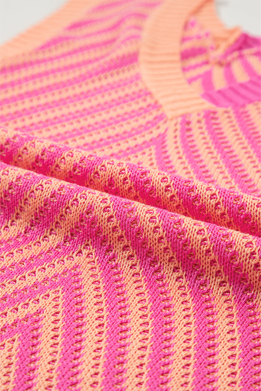 Strawberry Pink Contrast Chevron Knit V Neck Sweater Vest - My Store