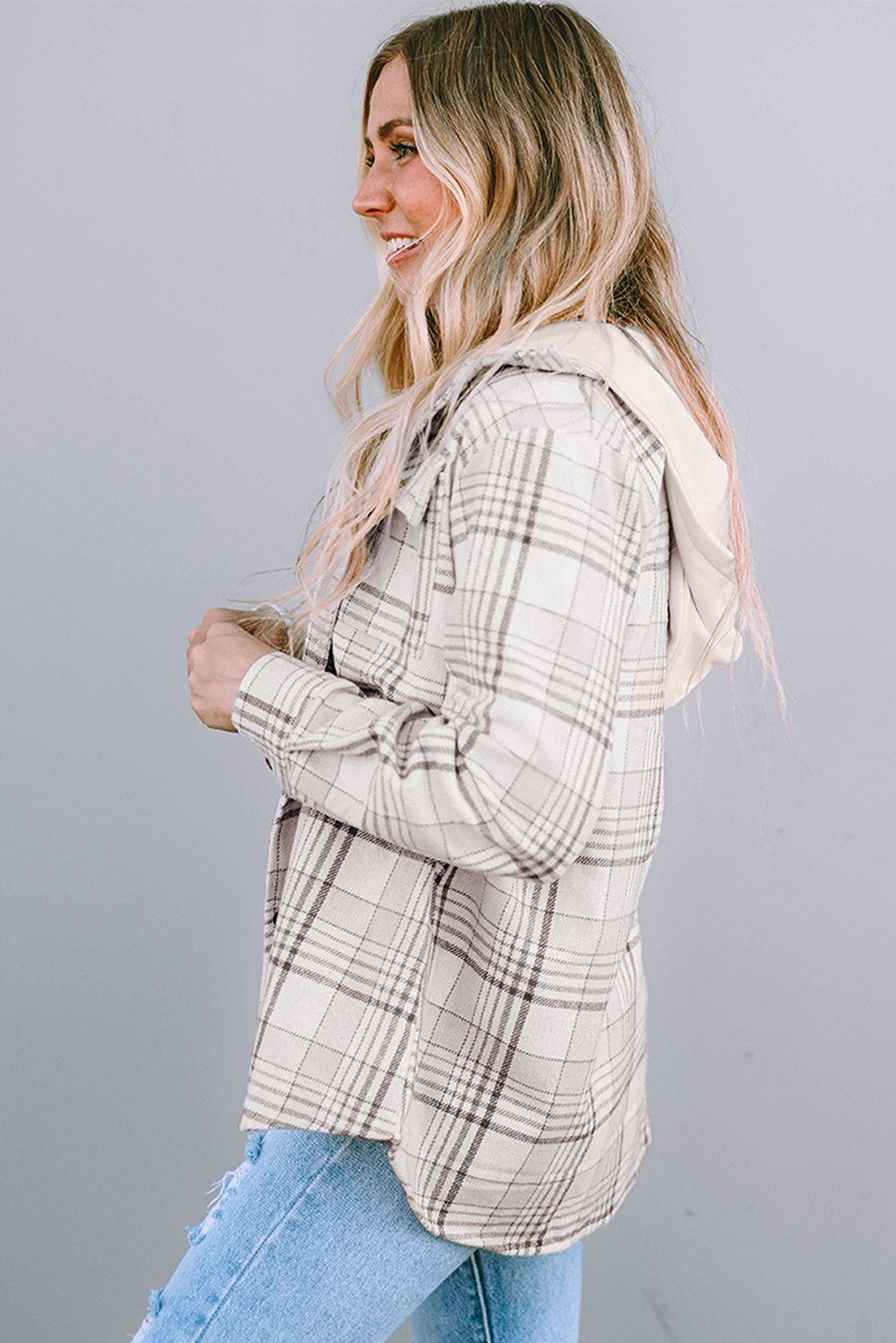 Khaki Plaid Removable Hood Buttoned Shacket Sto - My Store