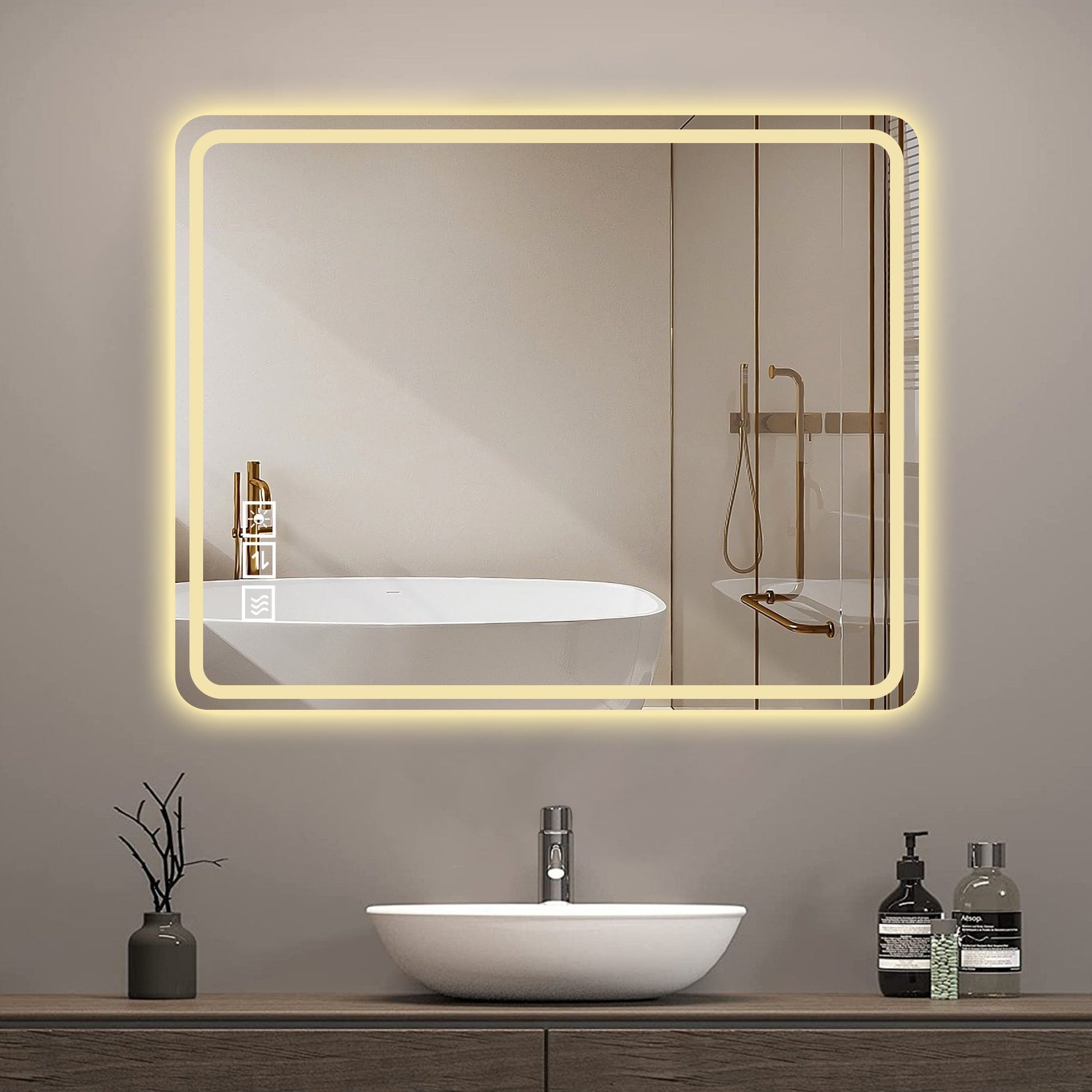 40x32 Inch LED Bathroom Mirror Vanity Mirrors With Front Lights Wall Mounted Anti-Fog Frameless Make Up Mirror With Ligh