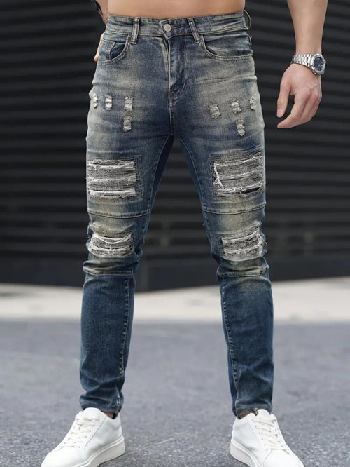 Men’s Ripped Stretch Jeans – Navy High Street | Urban Cool 25 Edition - My Store