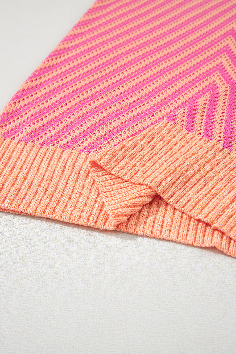 Strawberry Pink Contrast Chevron Knit V Neck Sweater Vest - My Store