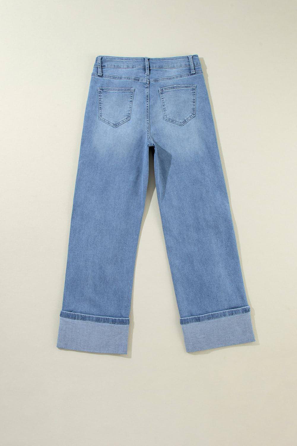 Dusk Blue High Rise Asymmetric Button Zip Fly Ripped Jeans - My Store
