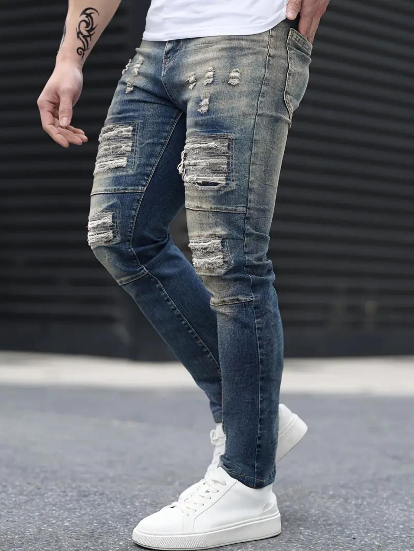 Men’s Ripped Stretch Jeans – Navy High Street | Urban Cool 25 Edition - My Store