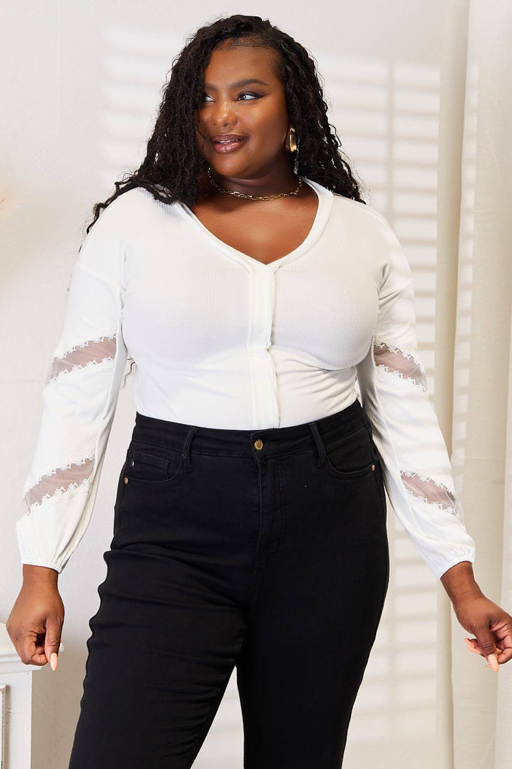 Double Take V-Neck Dropped Shoulder Blouse - My Store