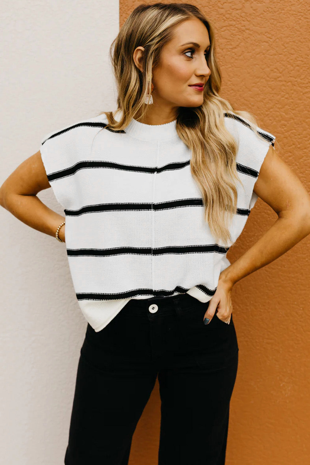 White Striped Batwing Sleeve Sweater Tee - My Store