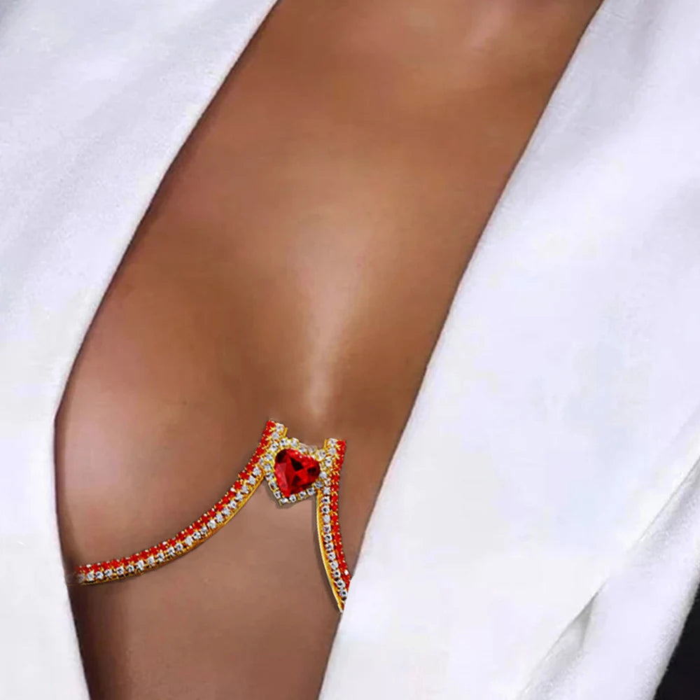 Red Heart Bra Chain Body Jewelry Women Crystal Bracket Splicing Chest Beach Underwear Jewellery Dance Jewelry Bodysuit Clothes