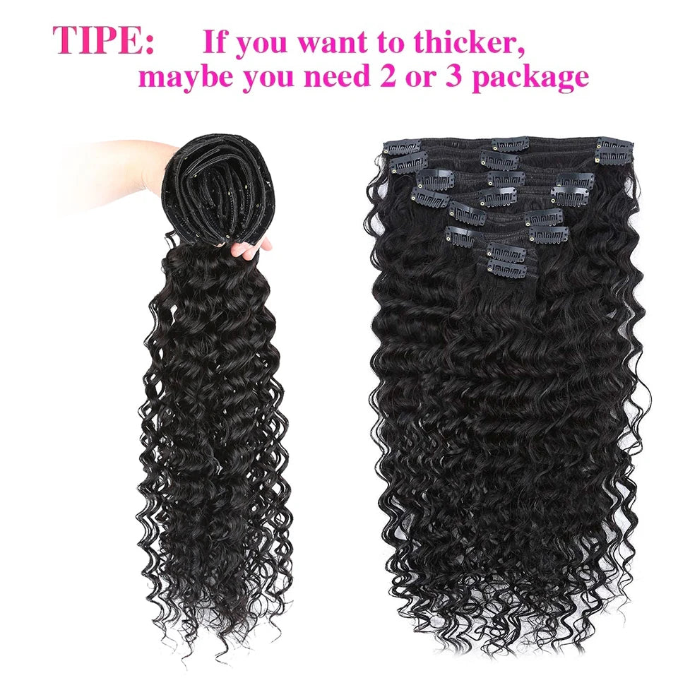 Brazilian Clip-In Extensions Natural Human Hair Full Head Hair Extension for Women Deep Wave and Easy to Use Hair Clips Hair