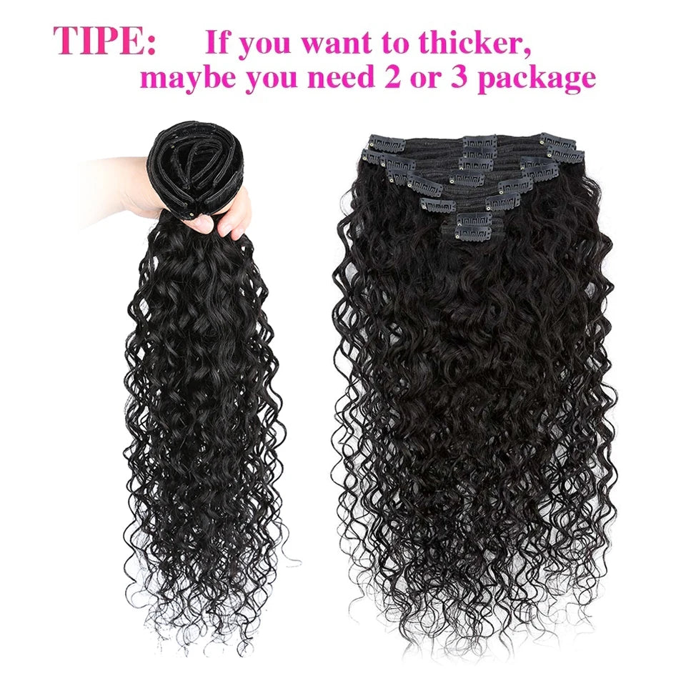 Brazilian Water Wave Clip in Extensions 100% Human Hair Full Head Hair Extension for Women Easy to Use Hair Clips Hair Natural