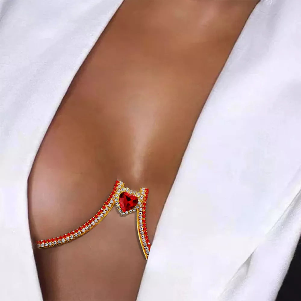 Red Heart Bra Chain Body Jewelry Women Crystal Bracket Splicing Chest Beach Underwear Jewellery Dance Jewelry Bodysuit Clothes