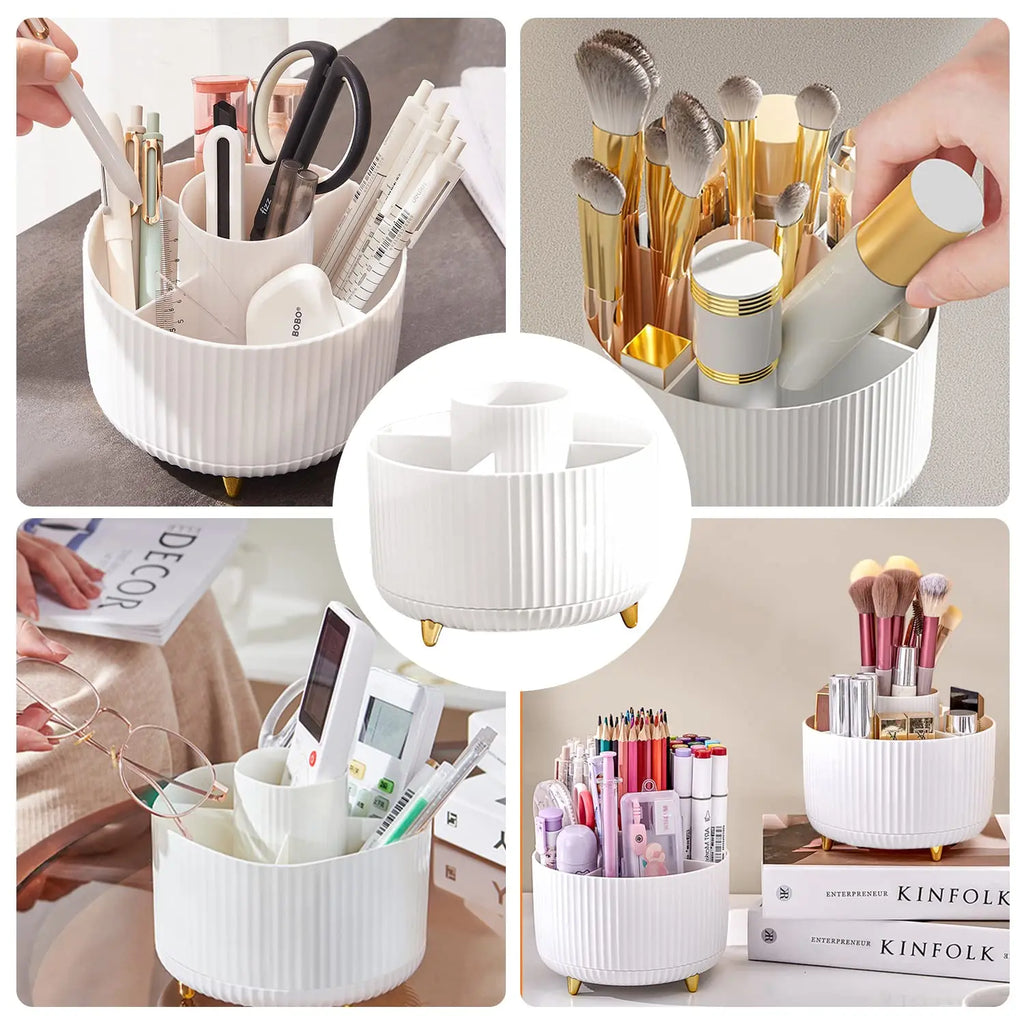 Stylish 5 Slot Makeup Brush Holder Organizer 360° Rotating Makeup Brush Organizer for Dresser Desktop Bathroom Office Storage - My Store