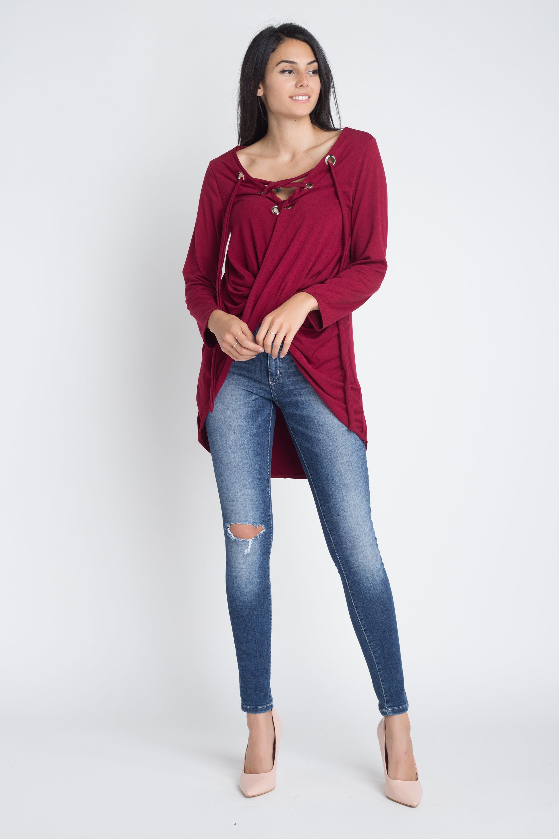 Women's Lace Up Wrap Long Sleeve Top - My Store