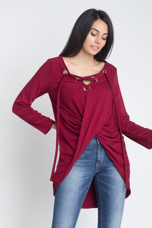 Women's Lace Up Wrap Long Sleeve Top - My Store