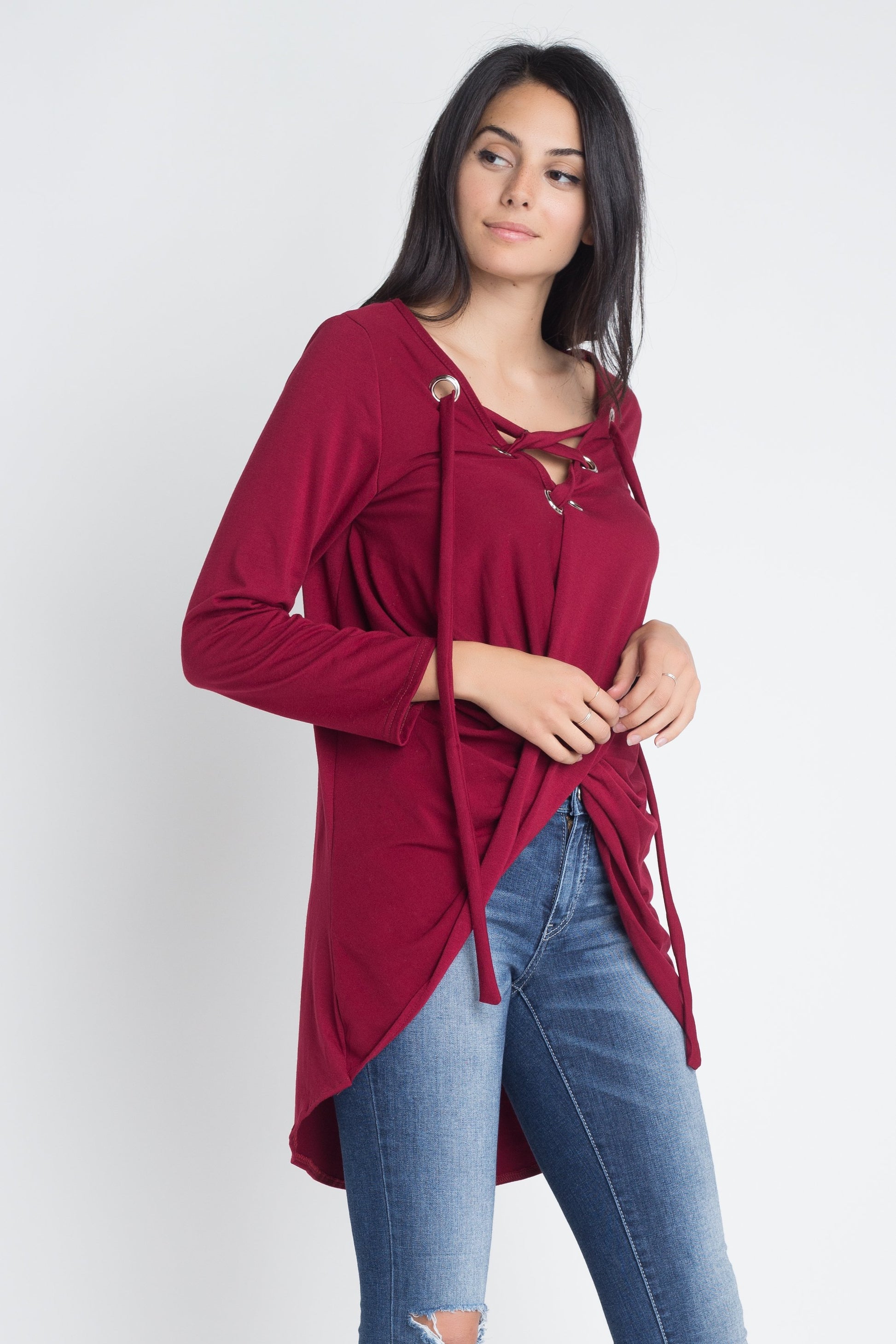 Women's Lace Up Wrap Long Sleeve Top - My Store