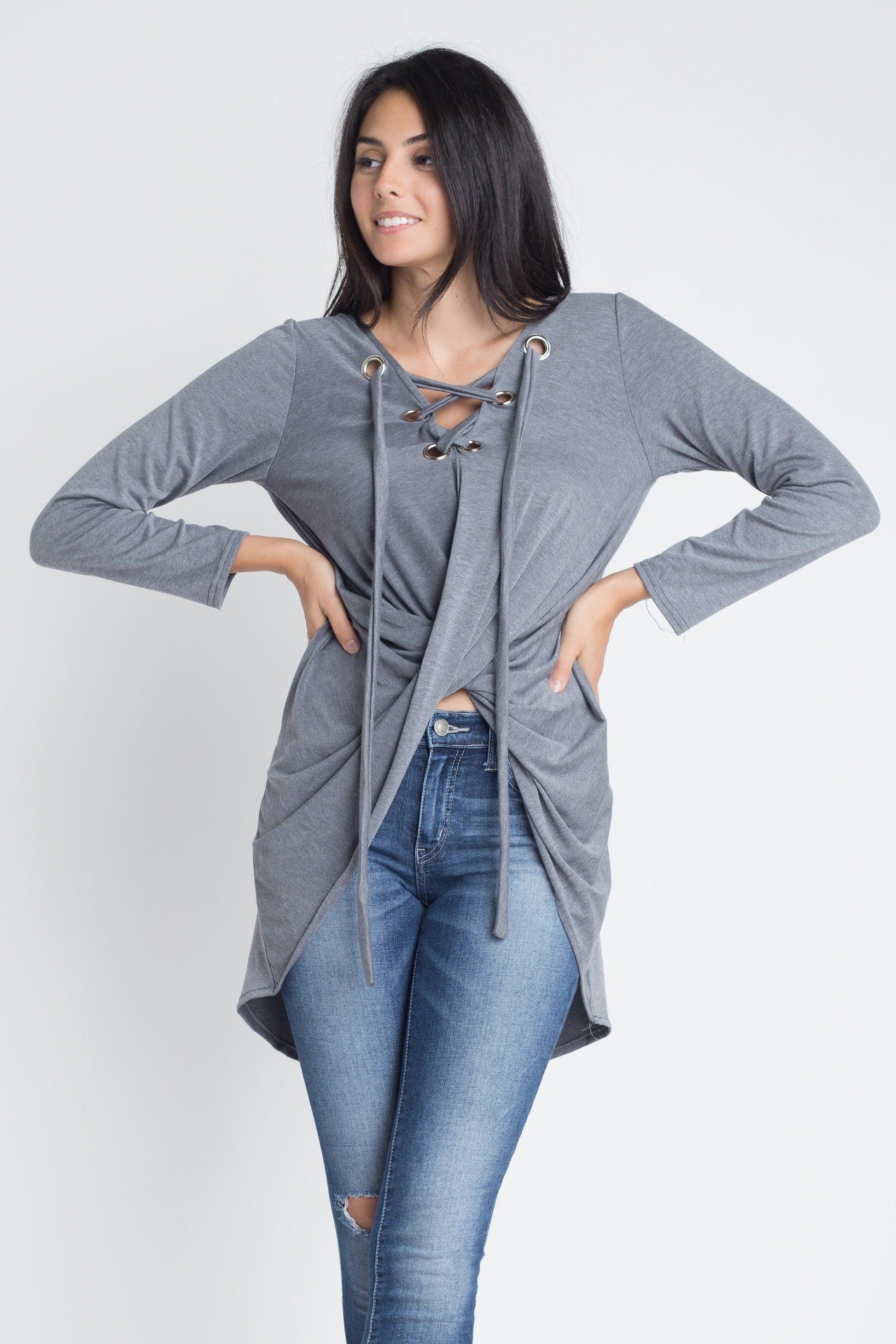 Women's Lace Up Wrap Long Sleeve Top - My Store