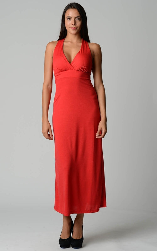 Women's Halter Maxi Dress with Cross Back Straps - My Store
