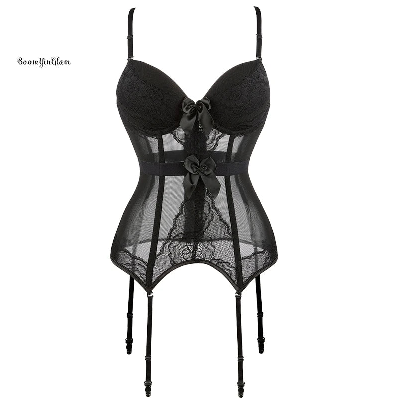 Sexy Lingeries Underwear Lace Transparent Adjustable Shoulder Strap Plastic Boned Women Lingerie
