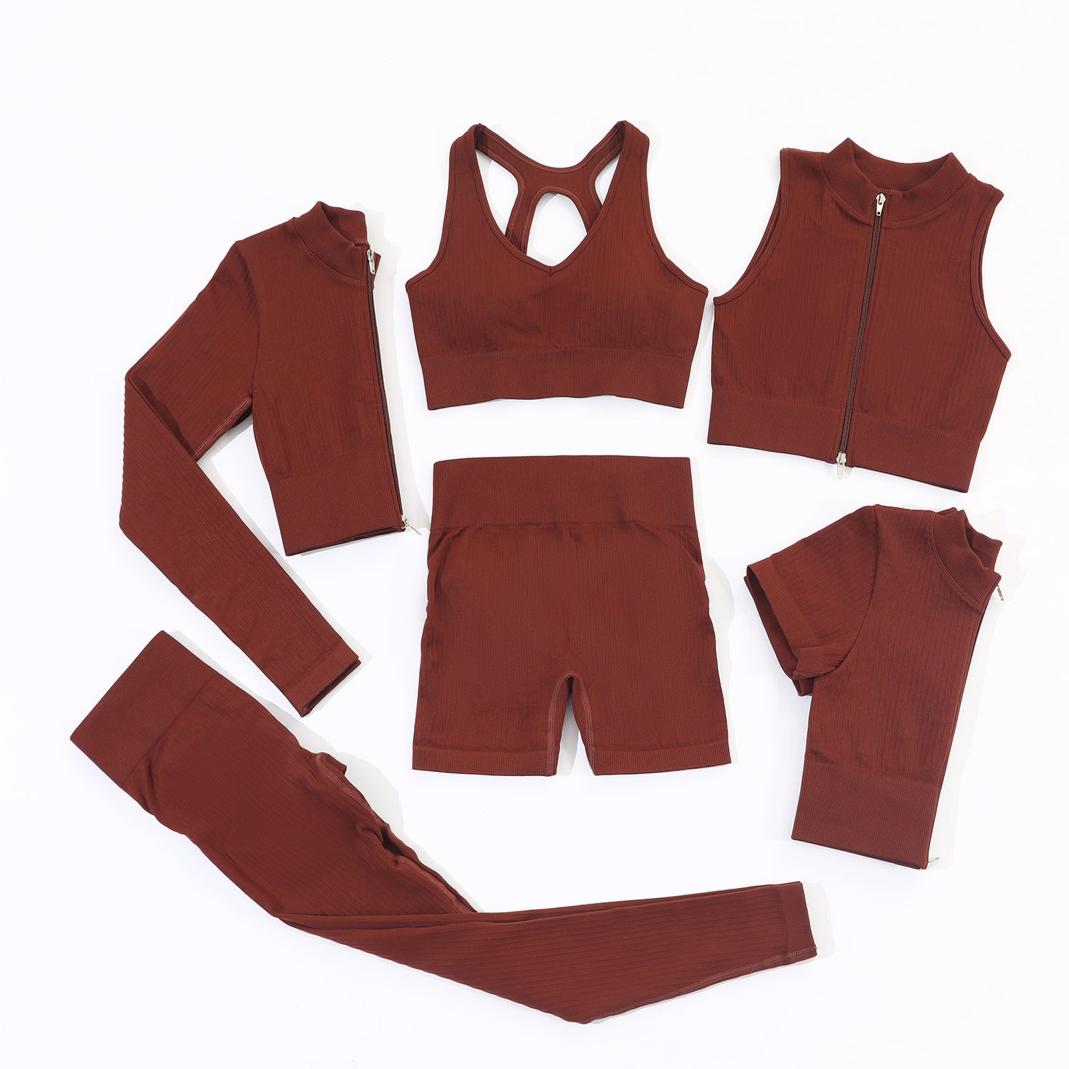 2022 Women Ribbed Zipper Yoga Set 6 Pieces Activewear Jogger Seamless Sportswear Fitness Gym Clothing