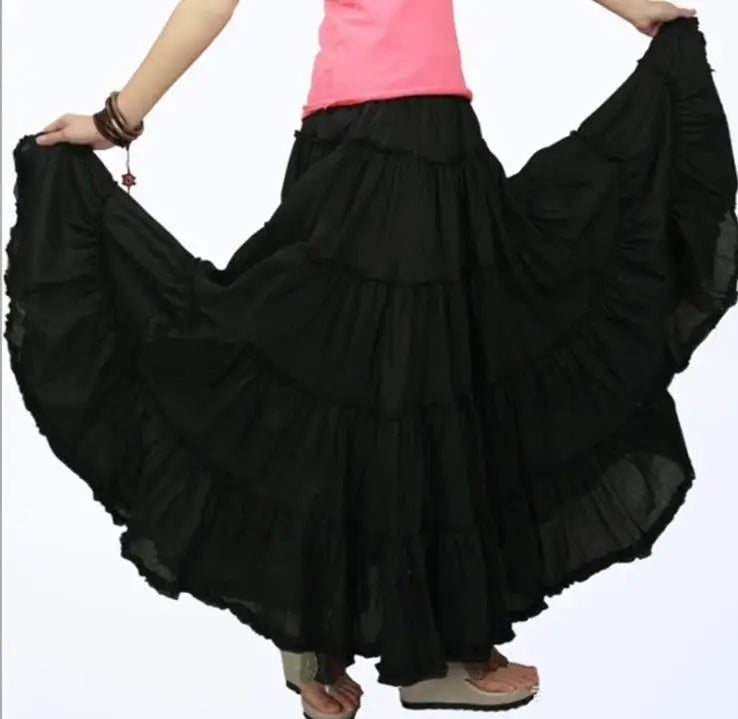 New Summer Women Skirt Linen Cotton Vintage Long Skirts Elastic Waist Boho Maxi Skirts