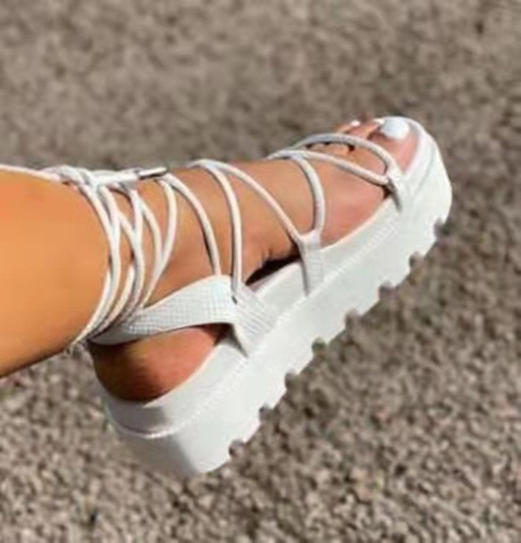 2021 Fashion Lady Sandales Bandage Lace-Up Platform Roman Talons Femmes Sandalias Mujer Flat Women Sandals for Women