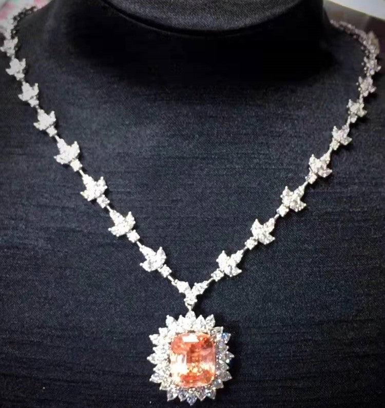 Royal Precious Luxury Wedding Jewellery Sri Lanka Natural Unheated Padparadscha Sapphire 18k Gold  Jewelry Set