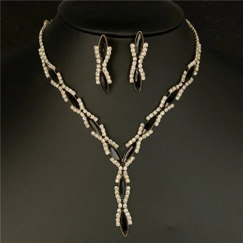 Sexy Wave Bridal Choker Jewelry Set Silver Plated Rhinestone Crystal Necklace Earrings Women Wedding Jewerlry Set