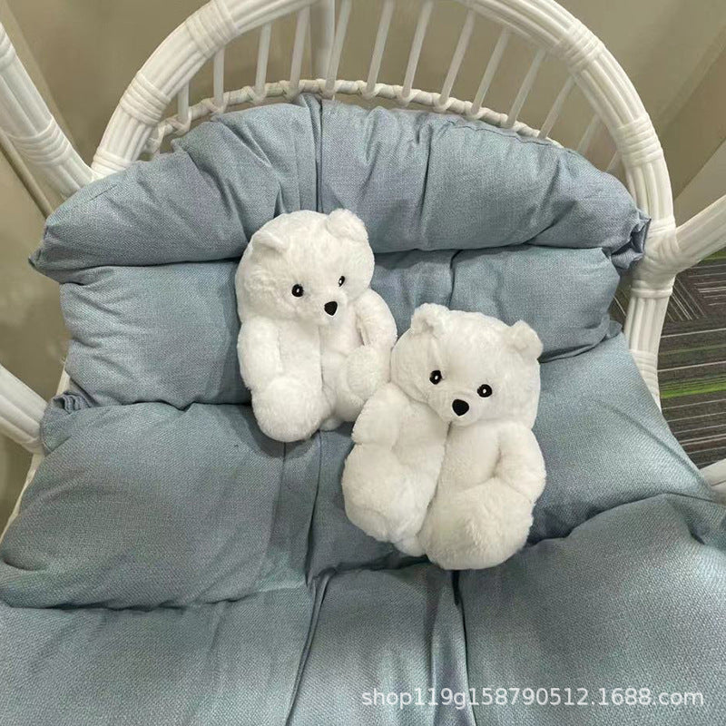 Drop Shipping Fashion Design Winter Women Girl Fur Shoes Cute Cartoon Animal Teddy Bear Warm Slippers Bedroom Soft Fur Slipper