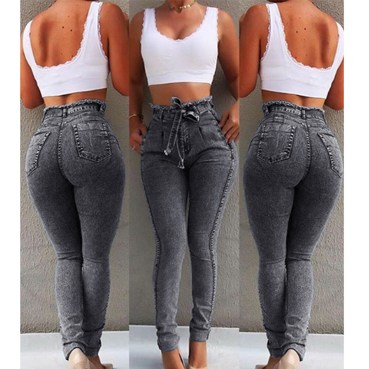 Woman Ripped Jeans Womens High Waist Tight Fitting Jeans Denim Jeans