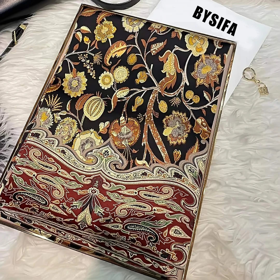 BYSIFA| Blue Red 100% Natural Silk Scarf Hijab Women Fashion Brand Large Square Scarves Shawls Autumn Winter Paisley Scarves