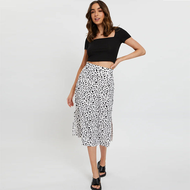 Spring/Summer Leopard Chiffon Skirts Printed Womens Skirts Midi Sexy Zipper High Waist Maxi Skirt