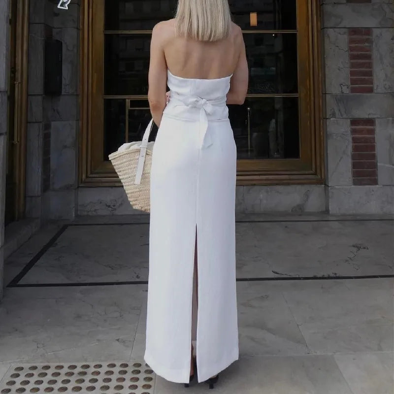 RedPeony Female Split Bodycon Skirts Suit Women Backless Slim Waistcoat Split Skirts Sets  Sexy Tank Top Skirt Sets